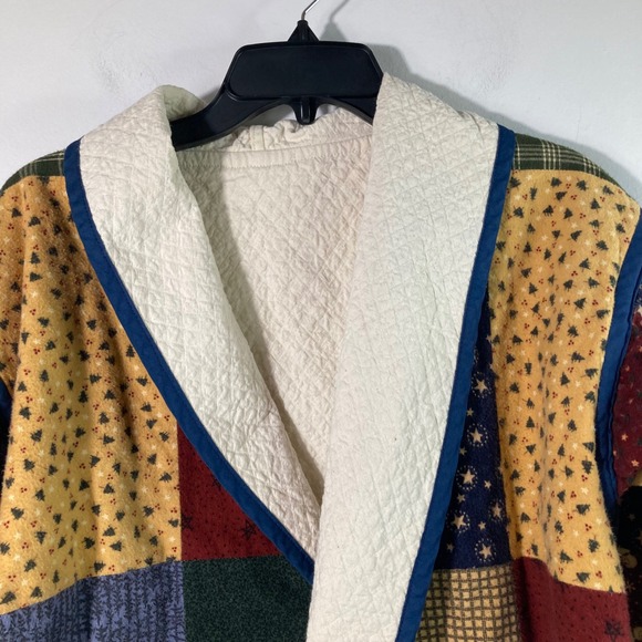 Womens Handmade Patchwork‎ Quilted Flannel Jacket M Snowman Stars - Picture 3 of 8